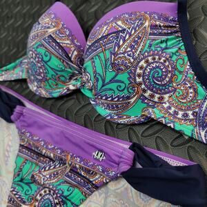 Jette for Venus Paisley Bikini Set Purple Green Boho Vacation Ready Summer